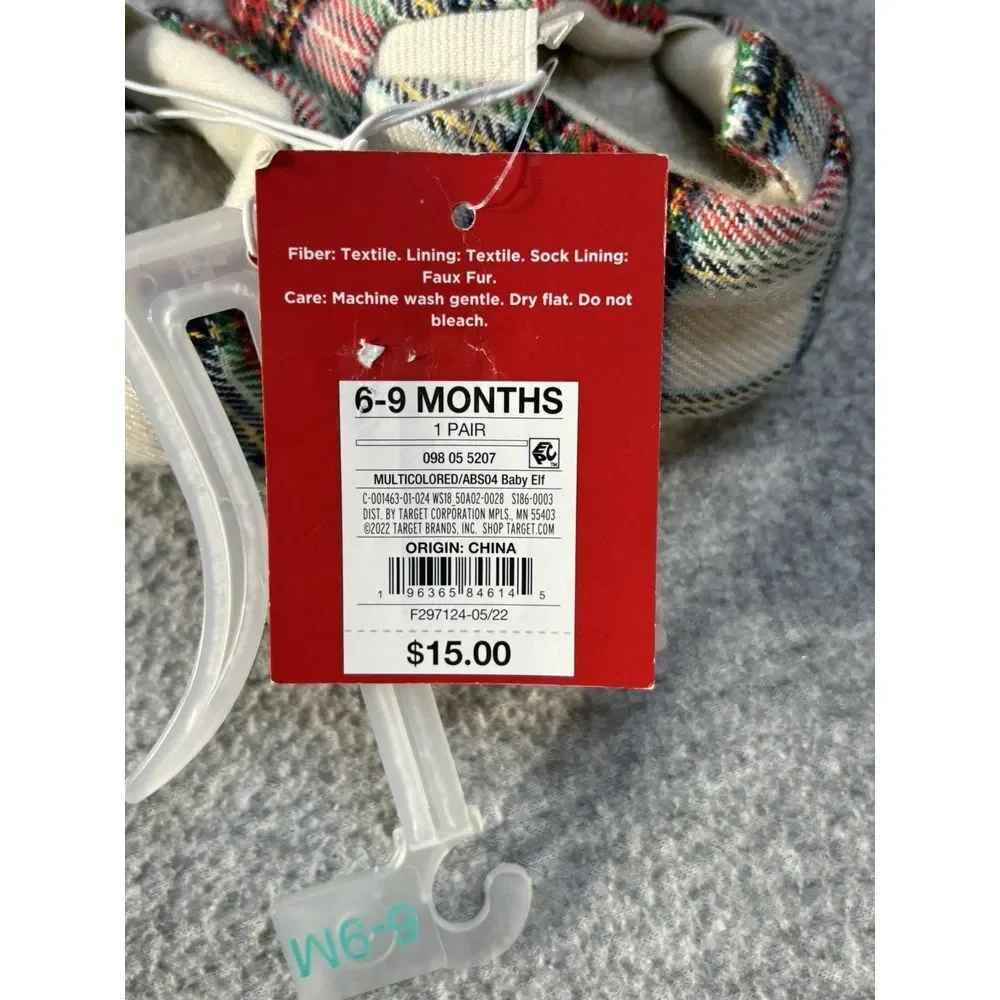 Wondershop Slippers Holiday Tartan Plaid Baby Elf‎ Size 6-9 Months NEW